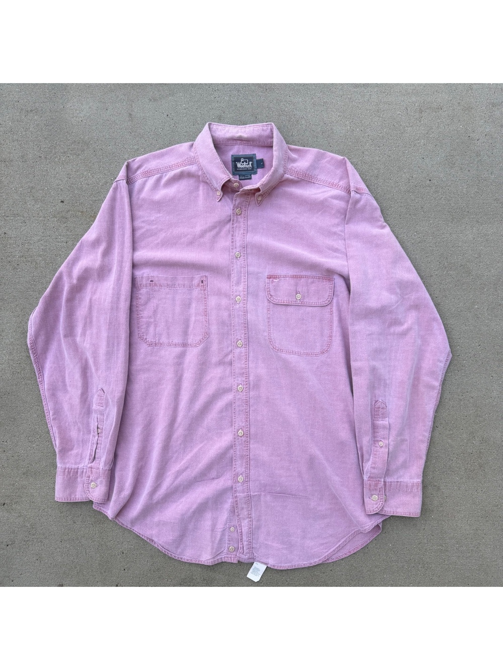 Woolrich Button Shirt Mens L Pink Cotton Casual Made In U.S.A